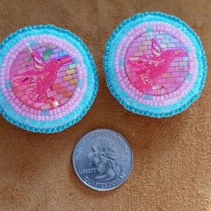 Light blue and pink hummingbird earrings